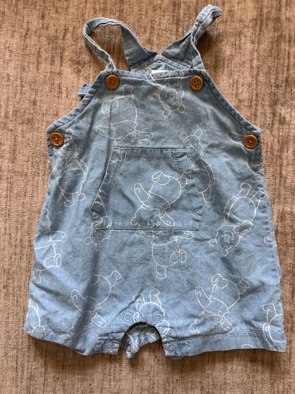 Kids Blue Winnie the Pooh Bear Print Denim Romper